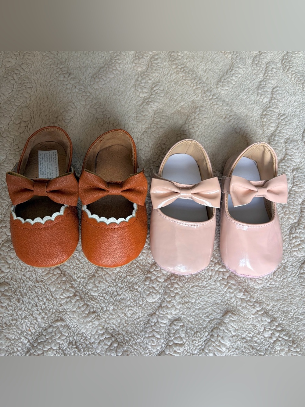 Baby Girl Size 4 Flats Bundle - Soft Sole Dress Shoes With Strap & Bow, Lot Of 2